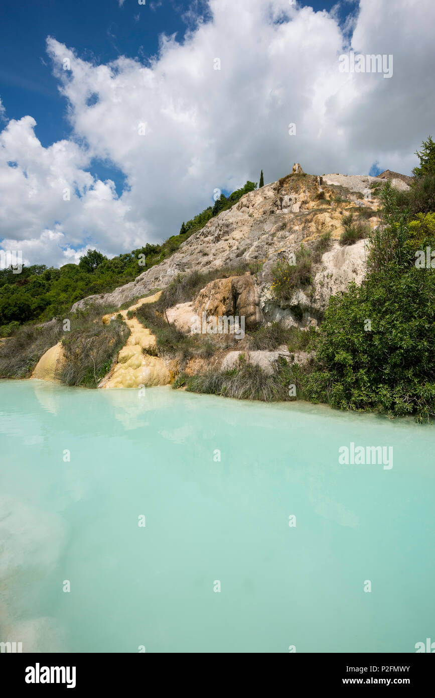 hot springs, Bagno Vignoni, near San Quirico d`Orcia, Val d`Orcia, province of Siena, Tuscany, Italy, UNESCO World Heritage Stock Photo